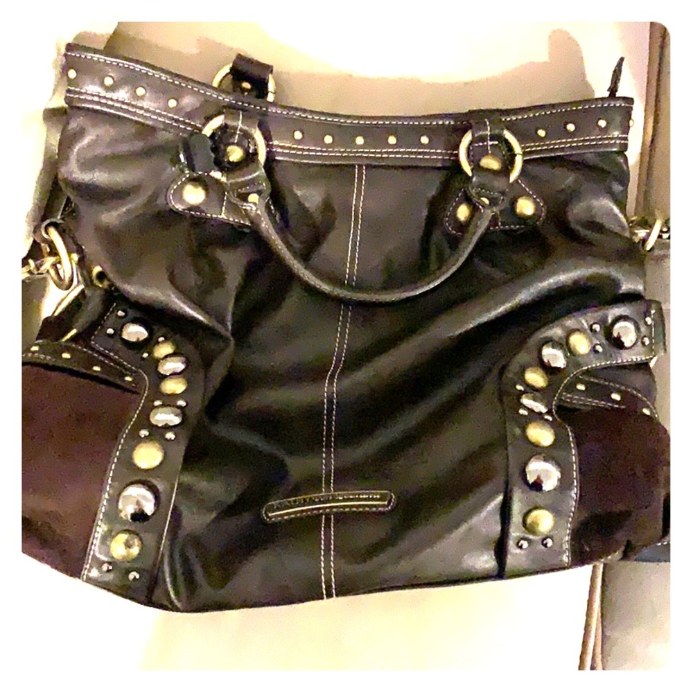 Kathy Van Zeeland brown faux leather&suede purse.